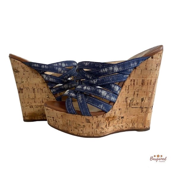 Authentic Christian Louboutin Denim Corniche Ribbon Sand Wedges Sandals 36/6 - Picture 2 of 13